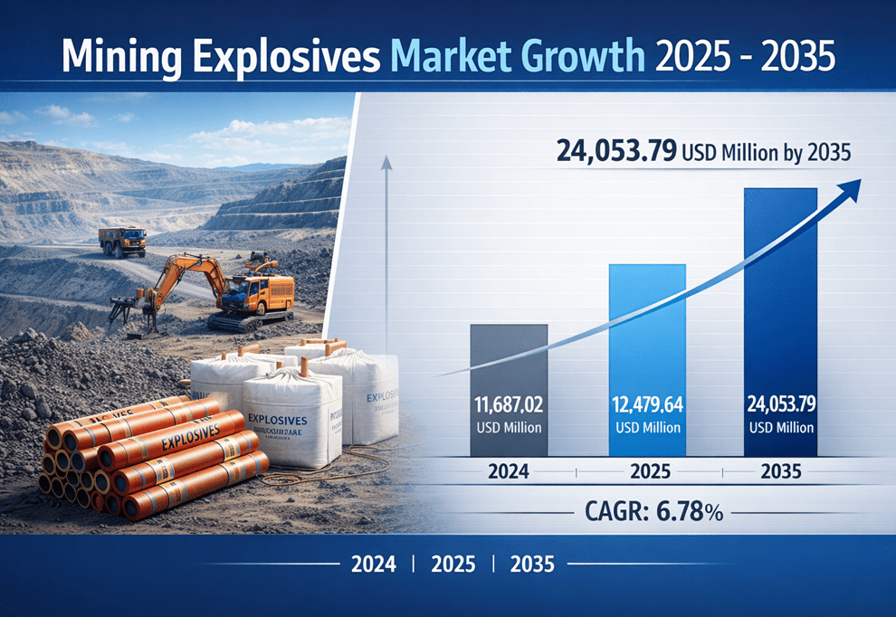 Mining Explosives Market is Projected to Grow from USD 12479.64 Million in 2025 to USD 24053.79 Million by 2035, Growing at a CAGR of around 6.78%